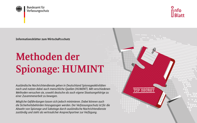 Informationsblatt „Methoden der Spionage: HUMINT“