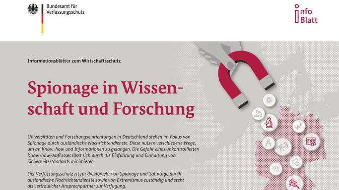 Informationsblatt „Spionage in Wissenschaft und Forschung“ (Quelle: Bundesamt für Verfassungsschutz) Informationsblatt „Spionage in Wissenschaft und Forschung“