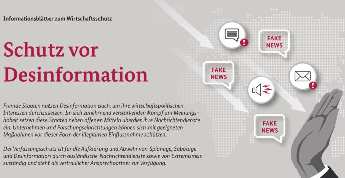 Deckblatt des Informationsblatts „Desinformation“ (Quelle: Bundesamt für Verfassungsschutz) Deckblatt des Informationsblatts „Desinformation“