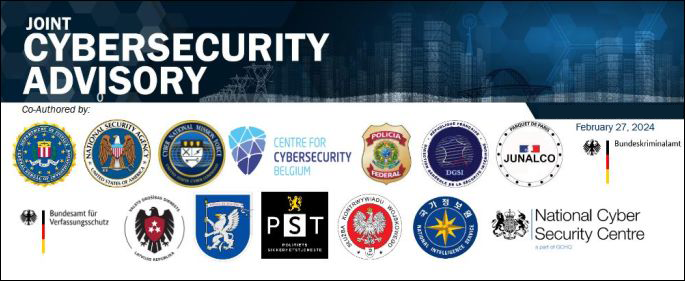 Die Aufnahme zeigt den Schriftzug Joint Cybersecurity Advisory und die Logos der Partnerbehörden (Source: BfV) Die Aufnahme zeigt den Schriftzug Joint Cybersecurity Advisory und die Logos der Partnerbehörden