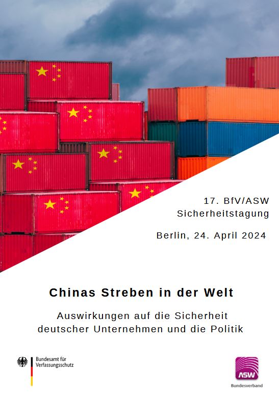 Das Veranstaltungsplakat der BfV/ASW-Tagung zeigt Container, die mit der Nationalflagge der Volkrepublik China gekennzeichnet sind. (Quelle: ASW Bundesverband) Das Veranstaltungsplakat der BfV/ASW-Tagung zeigt Container, die mit der Nationalflagge der Volkrepublik China gekennzeichnet sind.