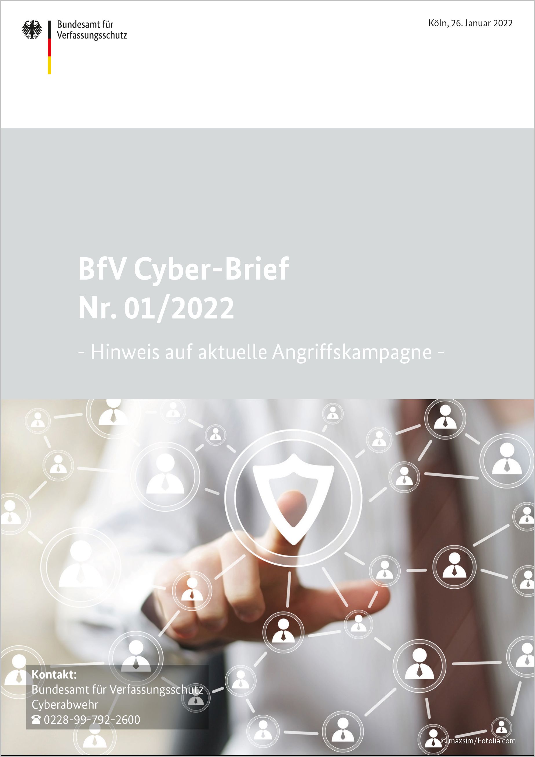 Deckblatt der Publikation  BfV Cyber-Brief Nr. 01/2022