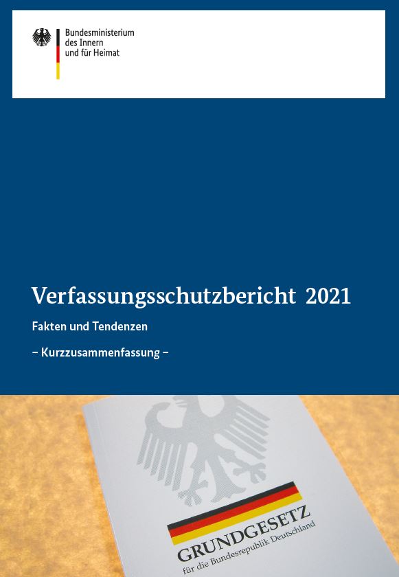 Deckblatt des Verfassungsschutzbericht 2021, Fakten und Tendenzen (Kurzzusammenfassung)