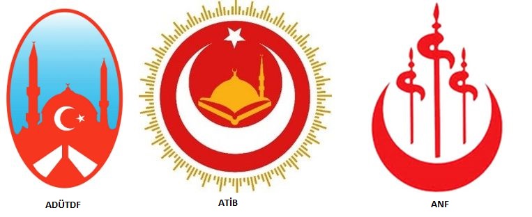 Das Bild zeigt die Logos der drei mitgliederstärksten „Ülkücü“-Verbände. 