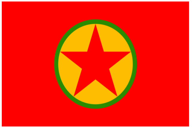 Flagge der PKK-Nachfolgeorganisation in Europa „Kongress der kurdischen demokratischen Gesellschaften in Europa“ (KCDK-E) Flagge der PKK-Nachfolgeorganisation in Europa „Kongress der kurdischen demokratischen Gesellschaften in Europa“ (KCDK-E)