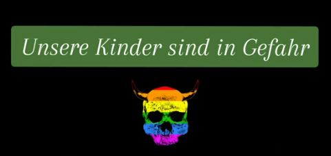 Schriftzug „Unsere Kinder sind in Gefahr“ Schriftzug „Unsere Kinder sind in Gefahr“