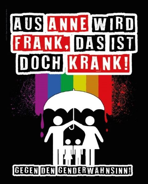 Die Aufnahme zeigt ein Plakat mit dem Schriftzug „Aus Anne wird Frank, das ist doch krank! - gegen den Genderwahnsinn“ (Quelle: Telegram) Die Aufnahme zeigt ein Plakat mit dem Schriftzug „Aus Anne wird Frank, das ist doch krank! - gegen den Genderwahnsinn“