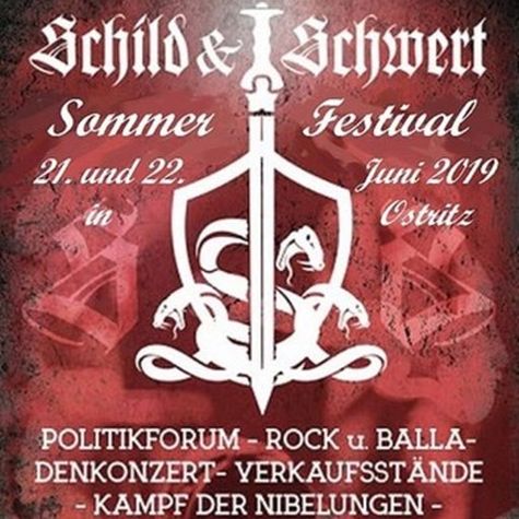 Die Aufnahme zeigt einen Ausschnitt des Flyers des "Schild & Schwert"-Festivals am 22. Juni 2019 in Ostritz (Sachsen). Die Aufnahme zeigt einen Ausschnitt des Flyers des "Schild & Schwert"-Festivals am 22. Juni 2019 in Ostritz (Sachsen).