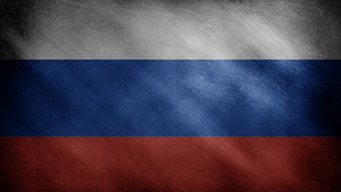 Dieses Bild zeigt die russische Flagge in dunkler Randfärbung.