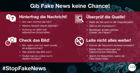 Die Abbildung zeigt ein Screenshot mit Texten zur Kampagne „Stop Fake News“ (Quelle: Bundeszentrale für politische Bildung) Die Abbildung zeigt ein Screenshot mit Texten zur Kampagne „Stop Fake News“