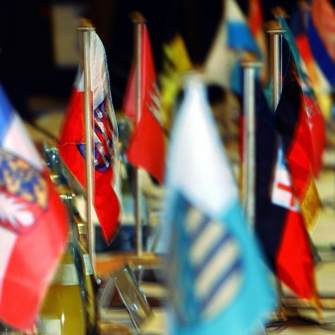 The photograph taken on March 27, 2003 shows the flags of the16 German states adorning the conference table in Berlin at the beginning of the Conference of Minister Presidents. (Source: Stephanie Pilick/dpa/picture alliance) The photograph taken on March 27, 2003 shows the flags of the16 German states adorning the conference table in Berlin at the beginning of the Conference of Minister Presidents.