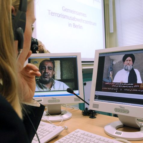 The photograph, taken on August 8, 2005, shows an employee of the Joint Counterterrorism Center (GTAZ) in Berlin at her computer workstation while analyzing a video message from al-Qaeda leader Aiman az-Zawahiri (Source: Bernd Settnik/picture-alliance/ dpa/dpaweb) The photograph, taken on August 8, 2005, shows an employee of the Joint Counterterrorism Center (GTAZ) in Berlin at her computer workstation while analyzing a video message from al-Qaeda leader Aiman az-Zawahiri